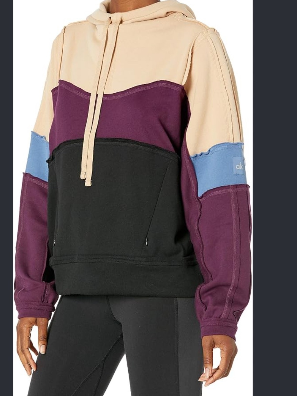 ALO Yoga Colorblock Hoodie in Cream, Purple, Blue & Black